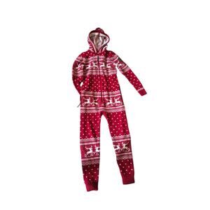 One Piece Christmas footie pajamas with hood and pockets, size xxs